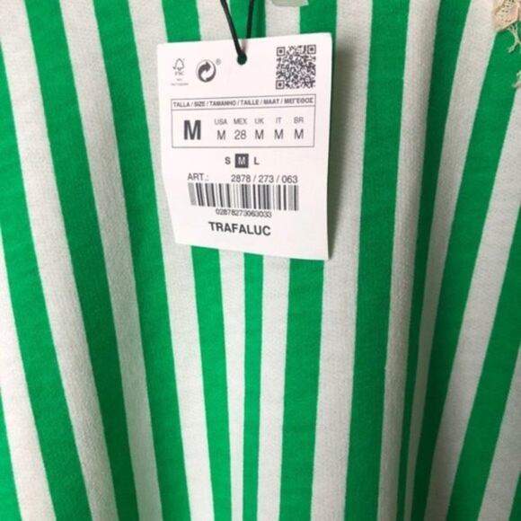 ZARA Womens Long Sleeve Lace Sweatshirt with Green & White Stripe - Picture 2 of 13